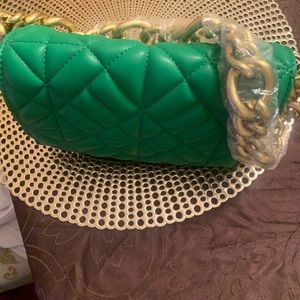 Bright green small bag w gold link chain